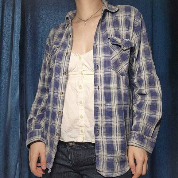 Vintage 70s western soft blue purple and white cotton plaid button-up shirt - Picture 4 of 15